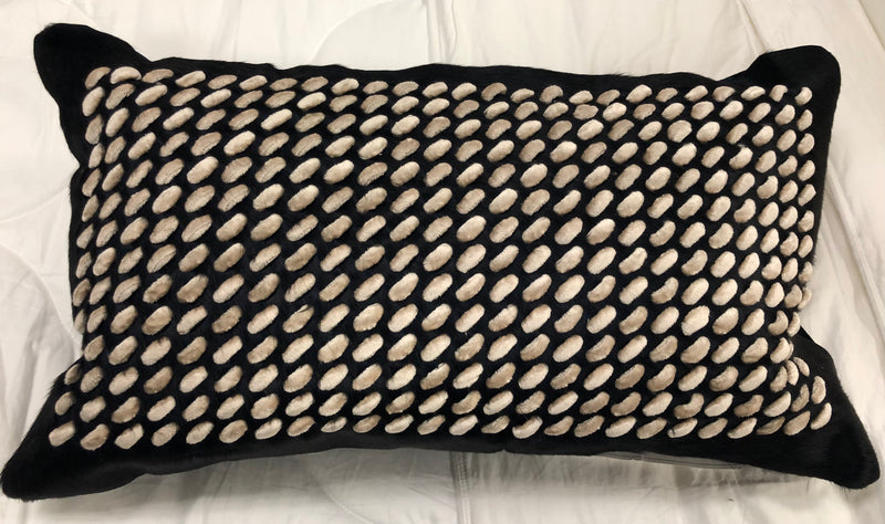 Navy Hide with Sand Woven Velvet Center on Navy Velvet Pillow 14" x 24"