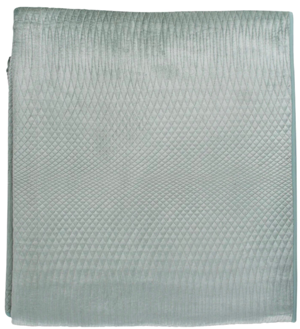 Rivena King Coverlet Aqua Velvet with Embroidery