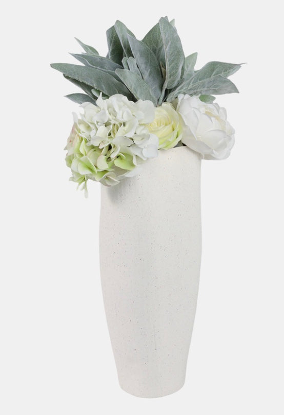Textured Organic White Vase with Blue Interior 16" x 7"