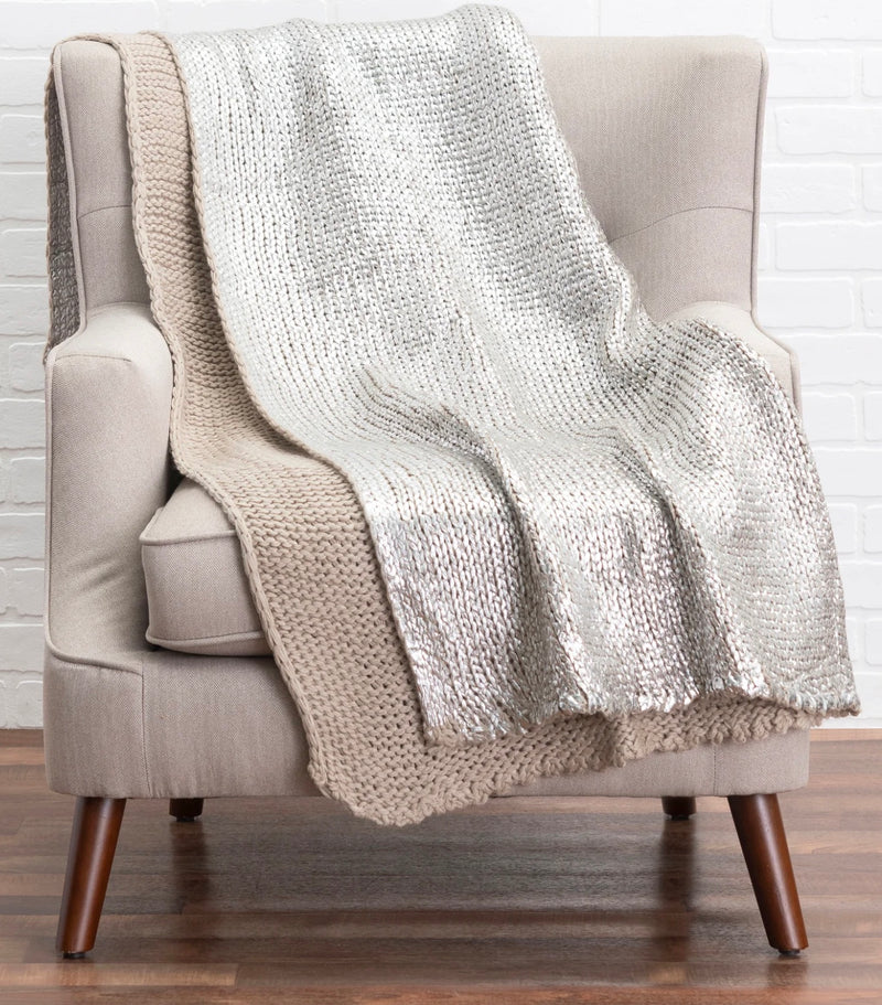 Knitted Throw with Metallic Foil 50" x 60"
