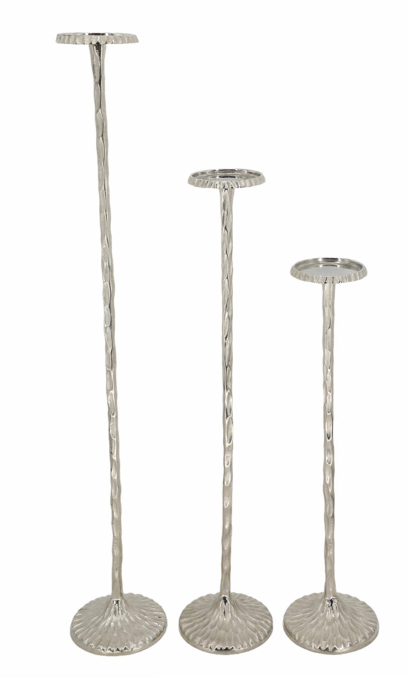 Set of 3 Silver Metal Tall Candleholders
