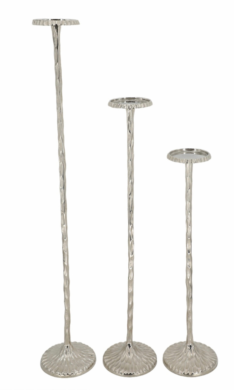 Set of 3 Silver Metal Tall Candleholders