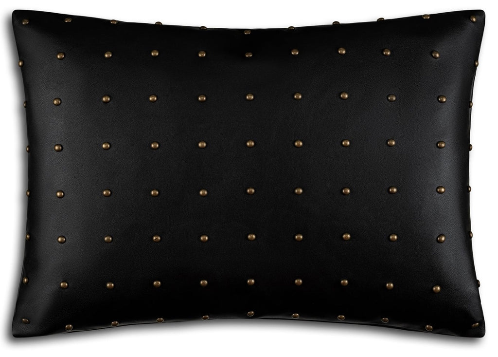 Riley Black Faux Leather Pillow Gold Studs 14" x 20" Pillow