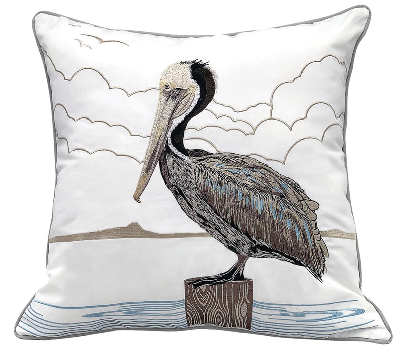 Sunbathing Brown Pelican Pillow 20" x 20"