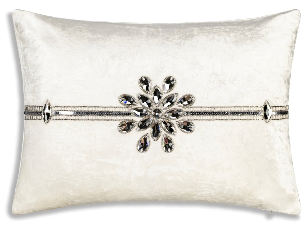 Magnolia Bedazzled Crystal Silver Pillow 14" x 20"