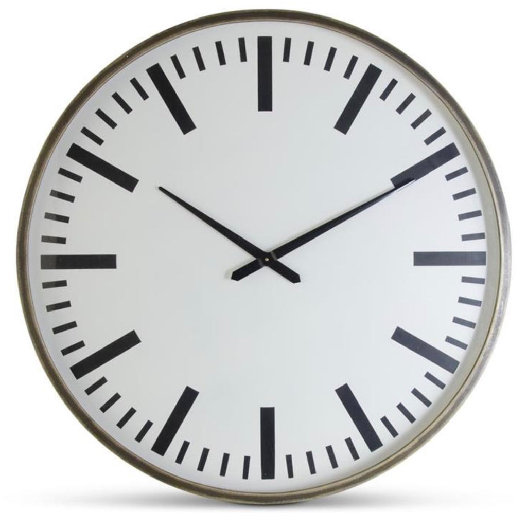 35" Brushed Metal Black & White Clock