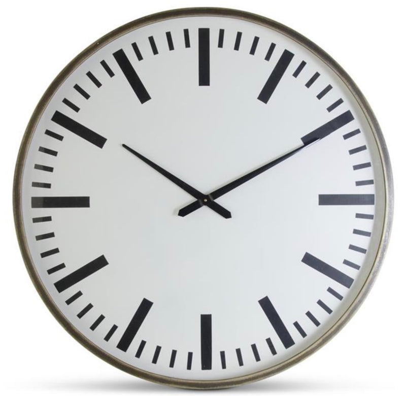 35" Brushed Metal Black & White Clock
