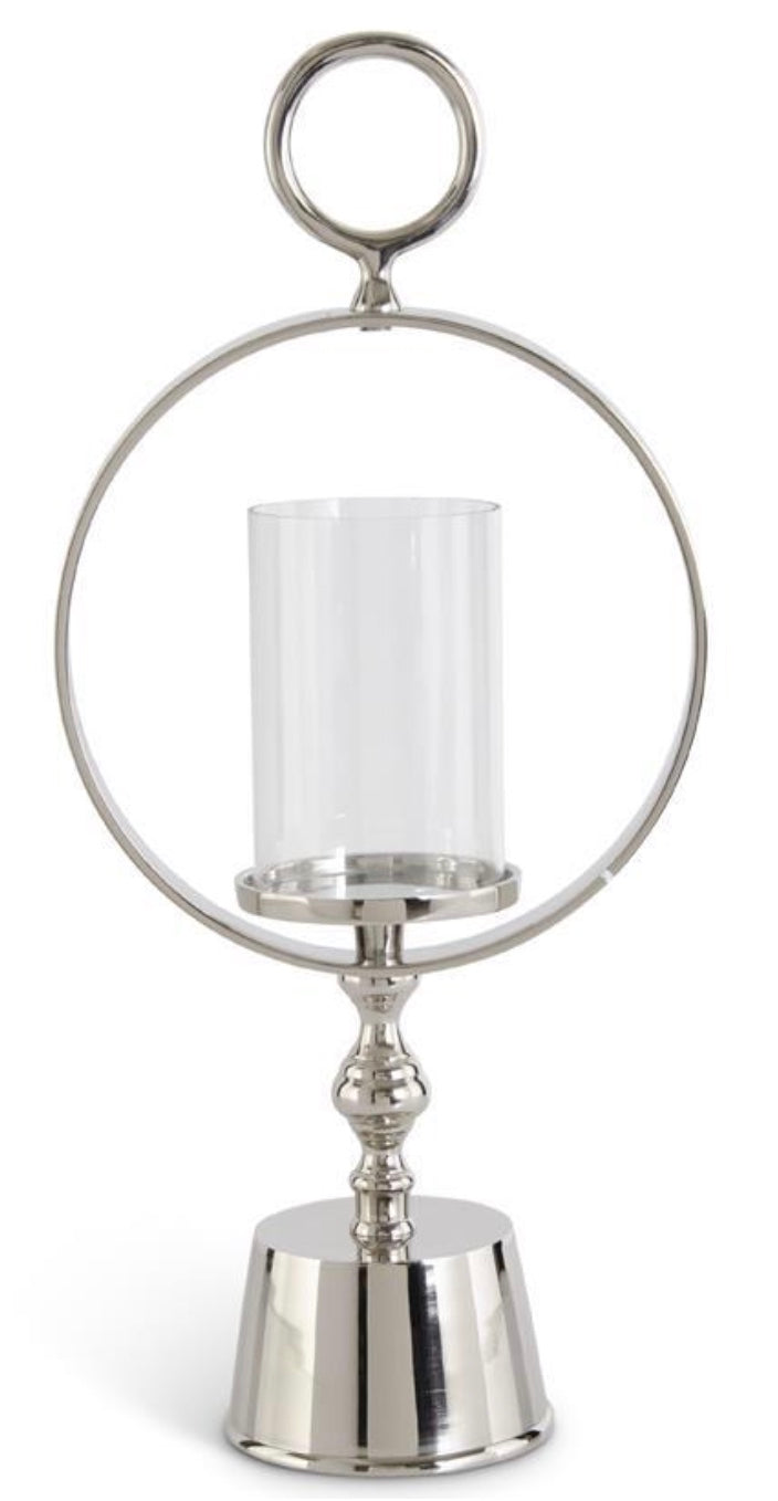 Silver Metal Ring Hurricane Candleholder