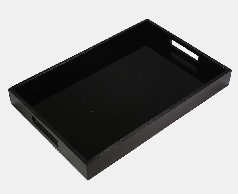 Black Wood & Glass Tray 18" x 12" x 2"