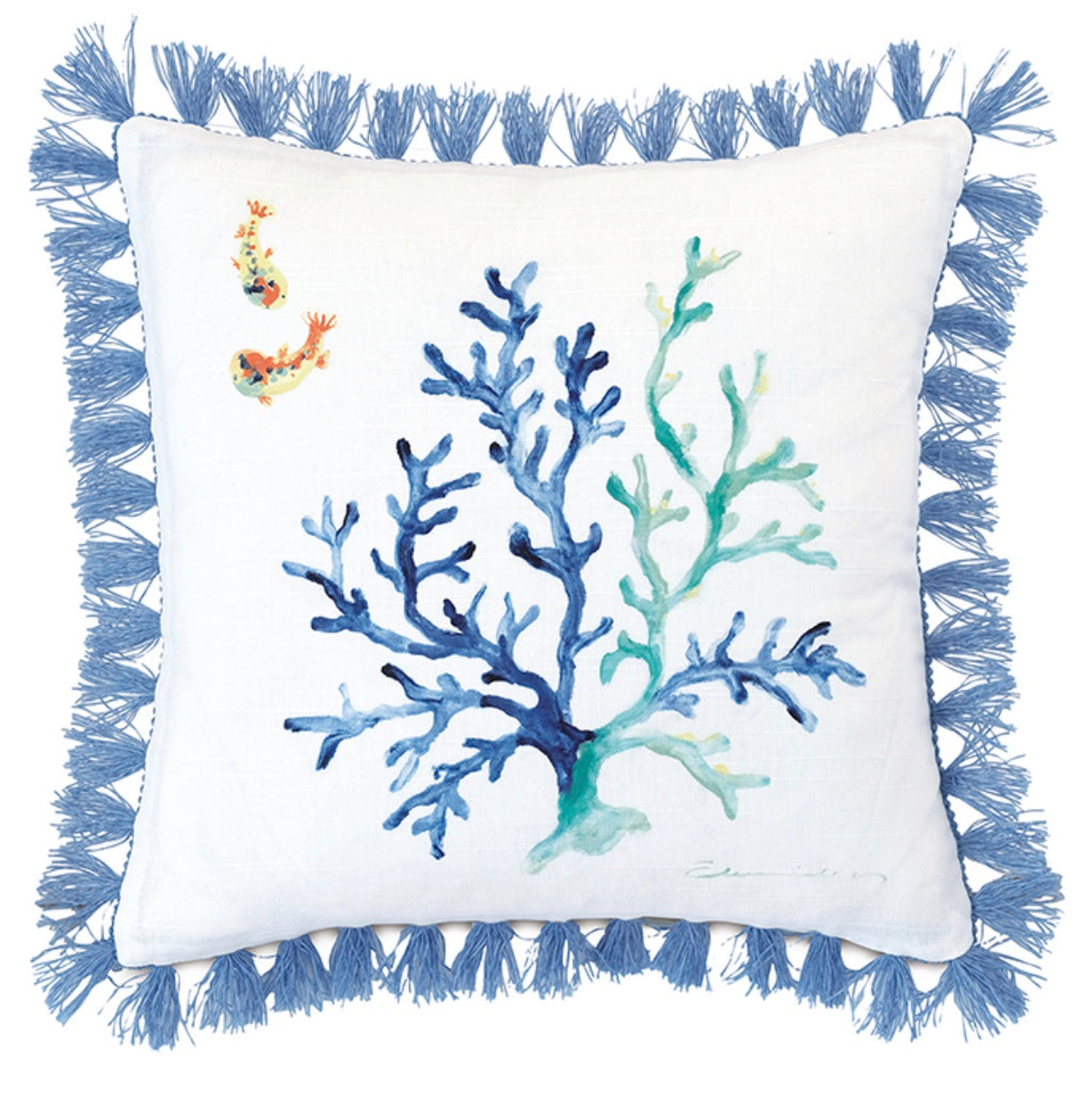 Castaway Handpainted Fringe Pillow 18" x 18"