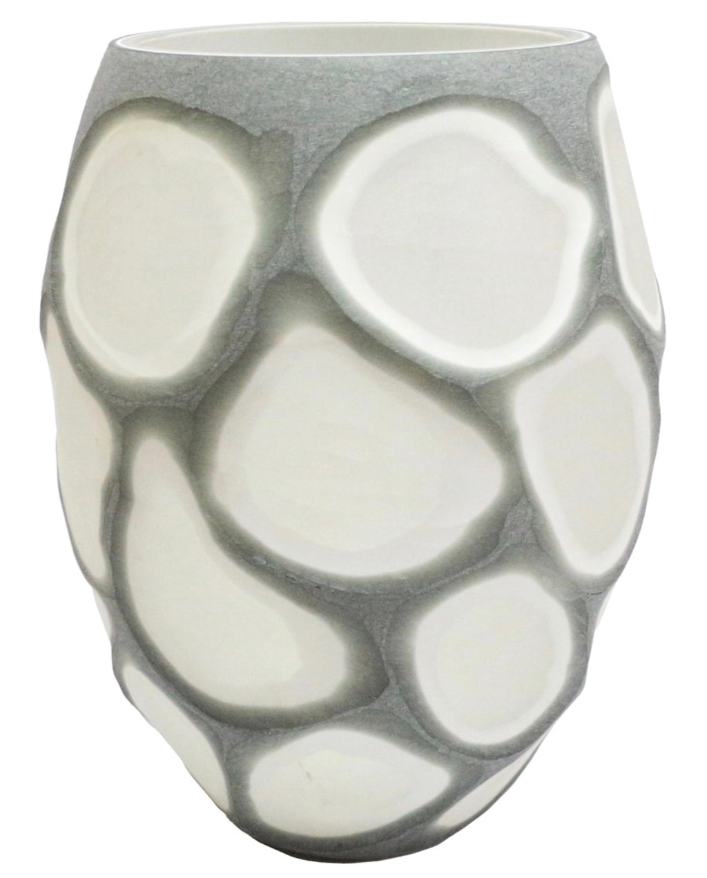 Carved Glass Vase in Grey & White