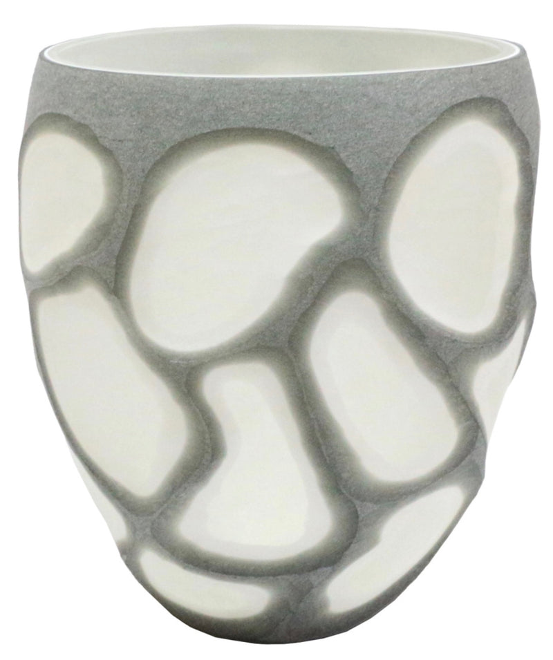 Carved Glass Vase in Grey & White