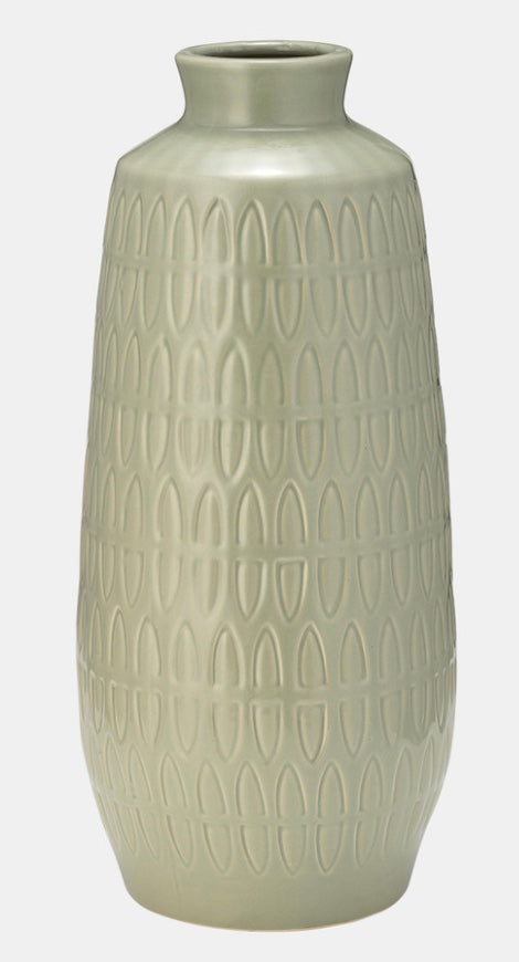 Carved Stoneware Vase in Cucumber Green