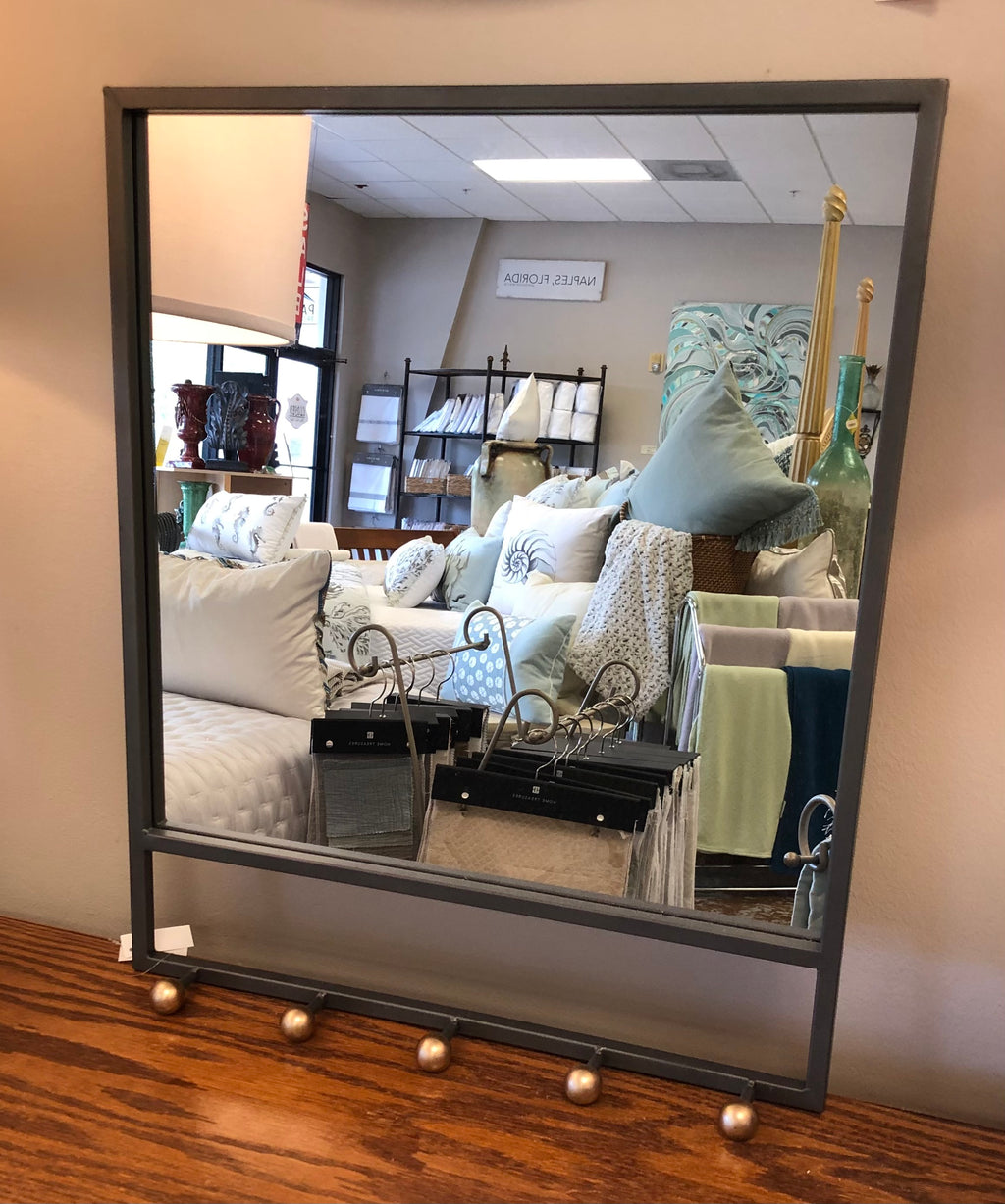 Metal Hall Mirror w/Hooks 20"Wx24"H