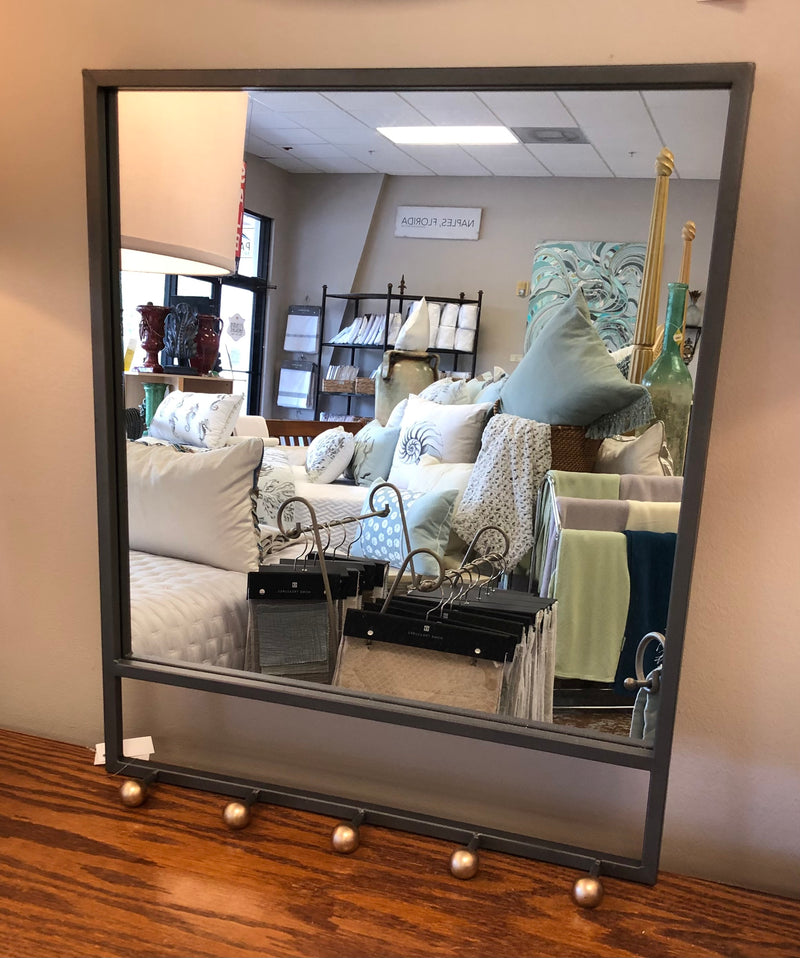 Metal Hall Mirror w/Hooks 20"Wx24"H