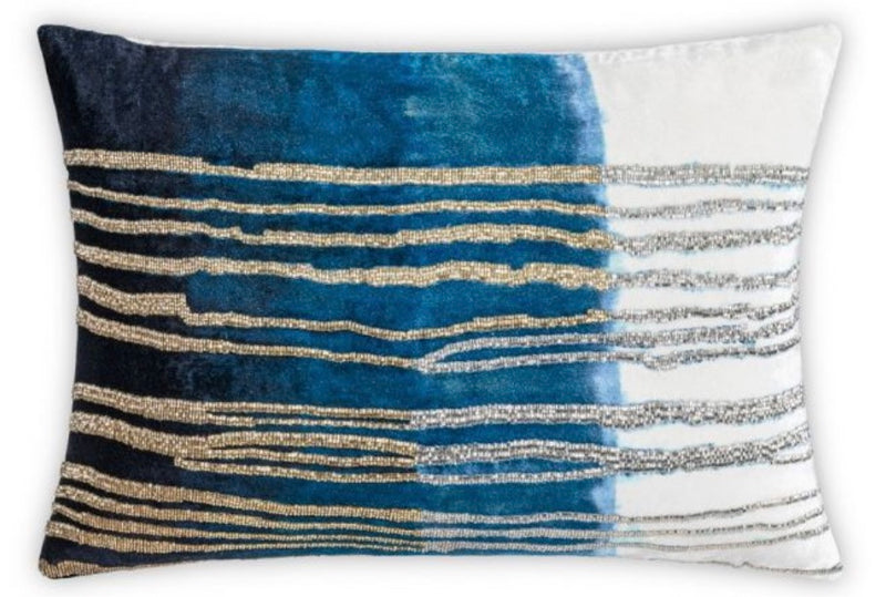 Maia Blue Embroidered Pillow 14" x 20"