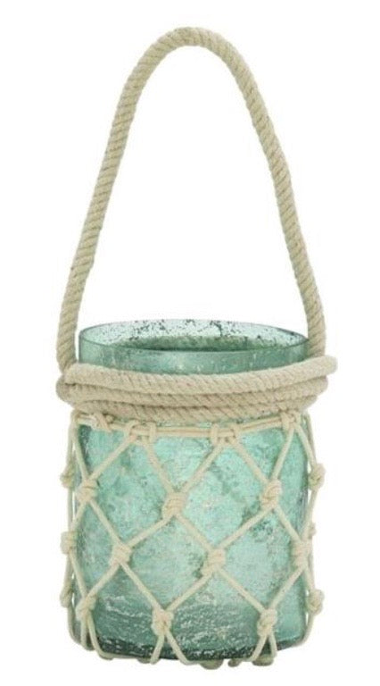 Teal Glass Candle Holder 5" x 5" x 14"