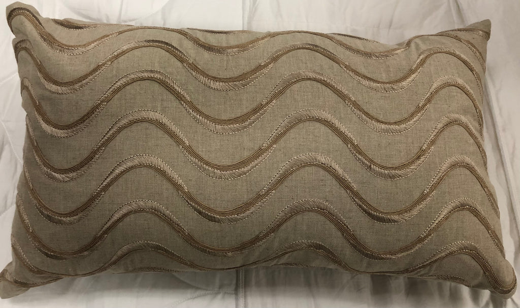 Natural Linen with Wave Embroidery Pillow 14" x 24"
