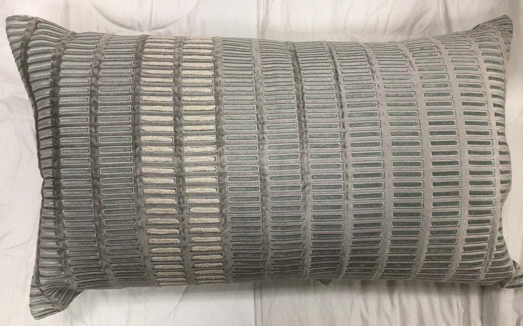 Silver Velvet with Aqua Velvet Rectangles Pillow 18" x 30"