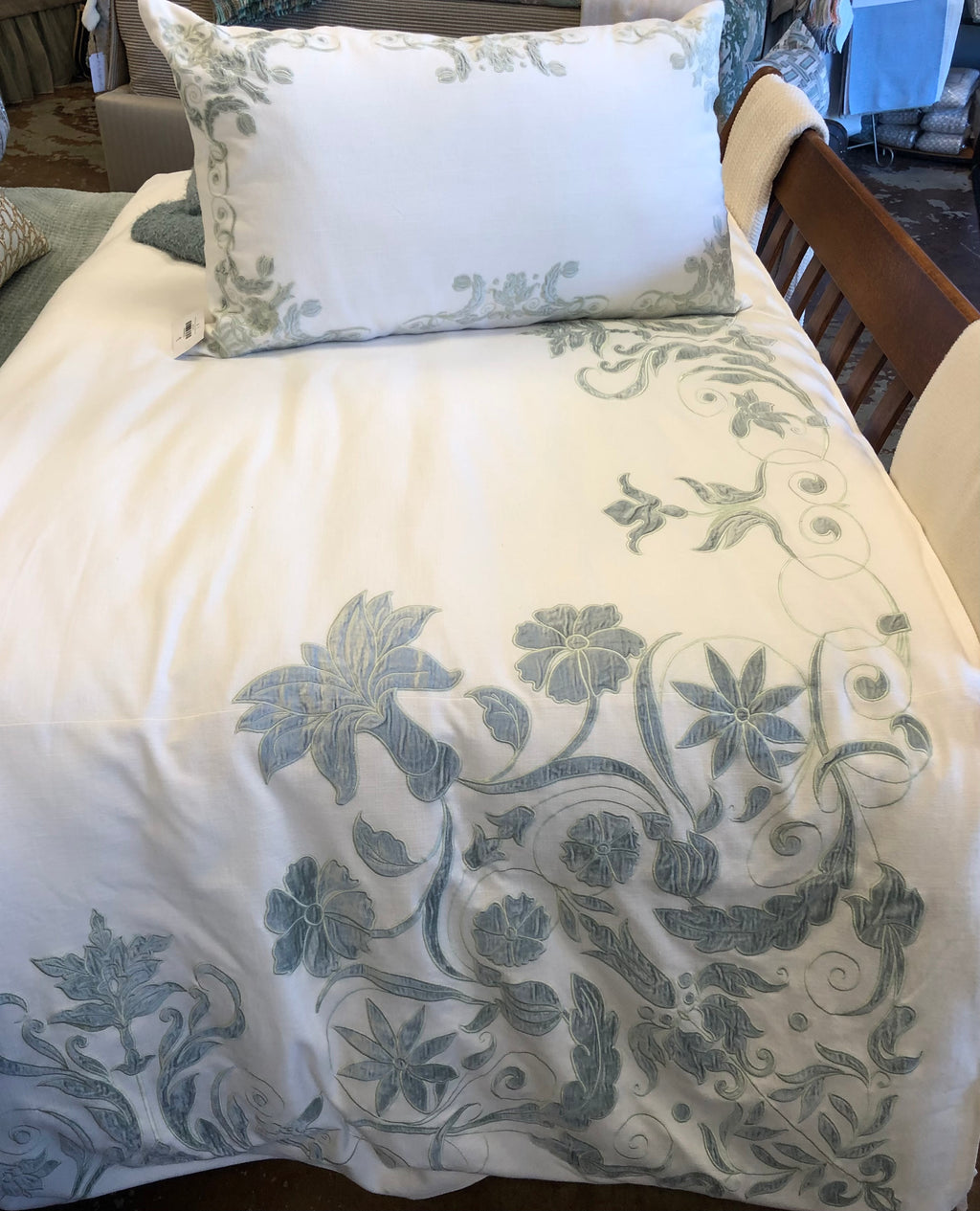 Callao King Sham Creme with Aqua Cartouche Border 20" x 36"