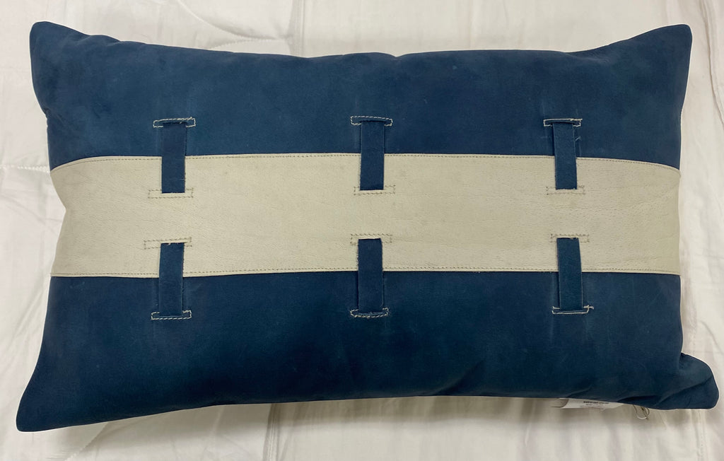 Laser Cut Cowhide Pillow 12" x 20" Blue