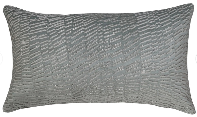 Aqua Velvet with Abstract Creme Embroidery & Silver Crystal Beads Pillow 14" x 24"