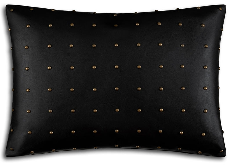 Riley Black Faux Leather Pillow Gold Studs 14" x 20" Pillow
