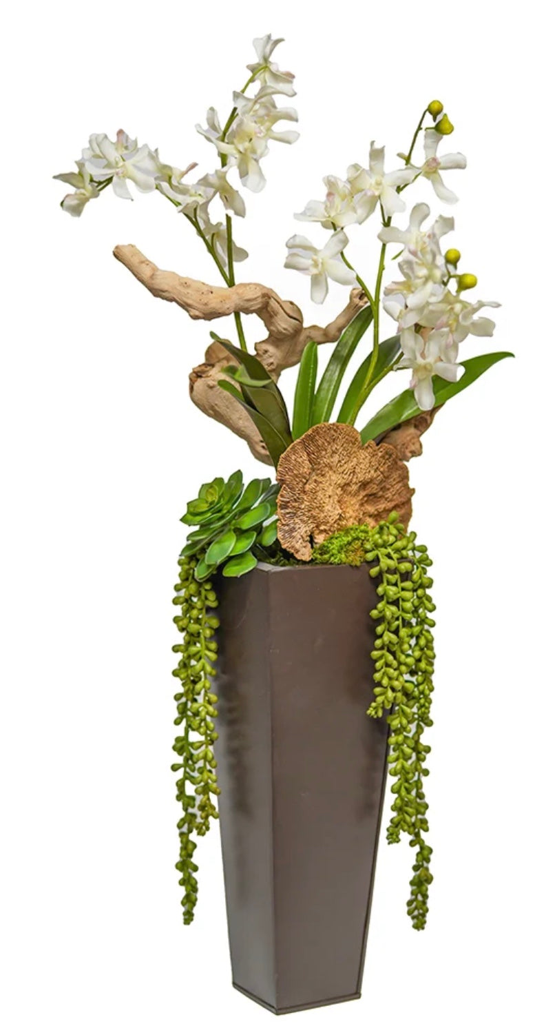 Vanda Orchid in Tall Zinc Vase