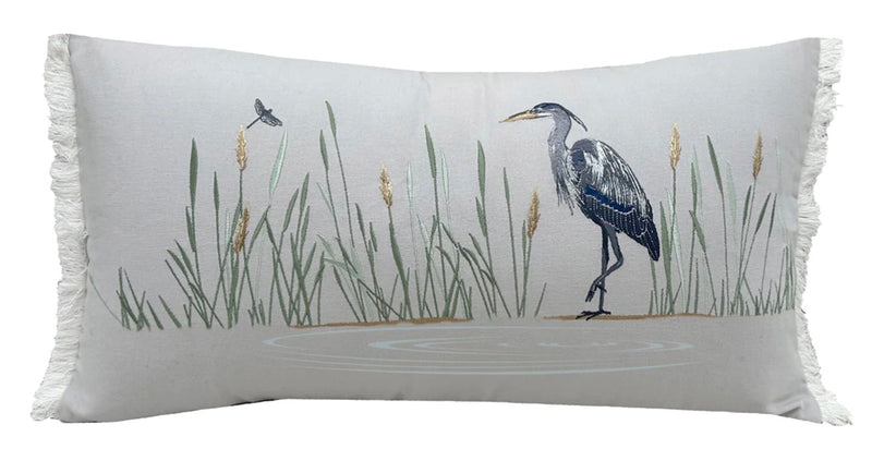 Blue Heron on Grey Lumbar Pillow 14" x 24"