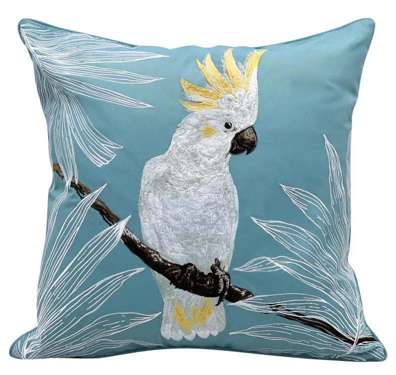 Cockatoo with Leaves Pillow 20" x 20"