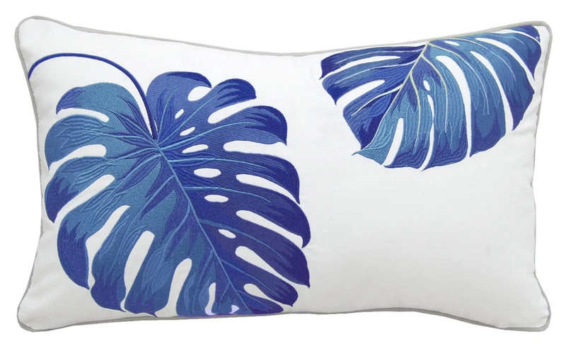 Tropical Blue Monstera Leaf Pillow 12" x 21"