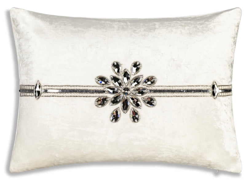 Magnolia Bedazzled Crystal Silver Pillow 14" x 20"