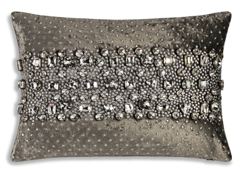 Lola Bedazzled Crystal Steel Lumbar Pillow 14" x 20"