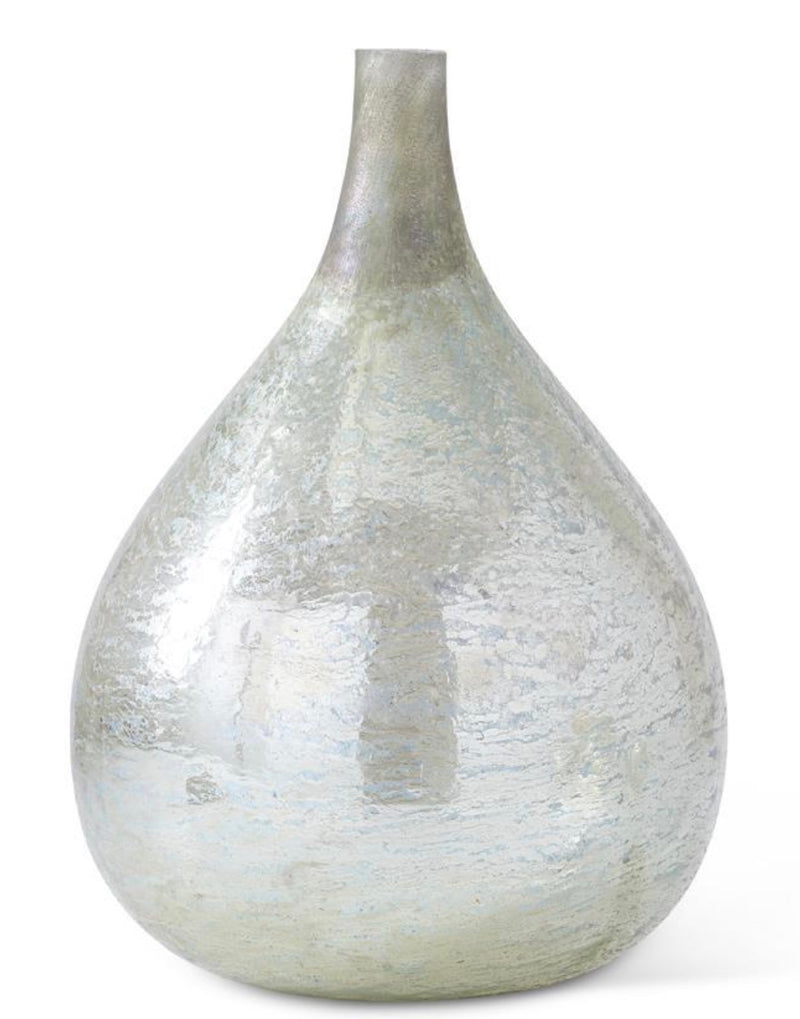 19" Antique Light Green Matte Glass Long Neck Vase