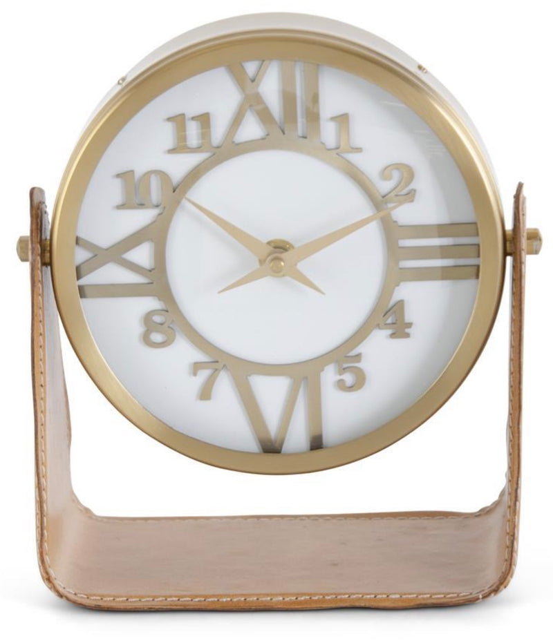 8" Gold Round Clock on Vegan Leather Stand