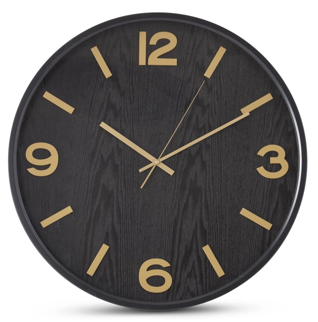 19.5" Metal Framed Black Woodgrain Wall Clock