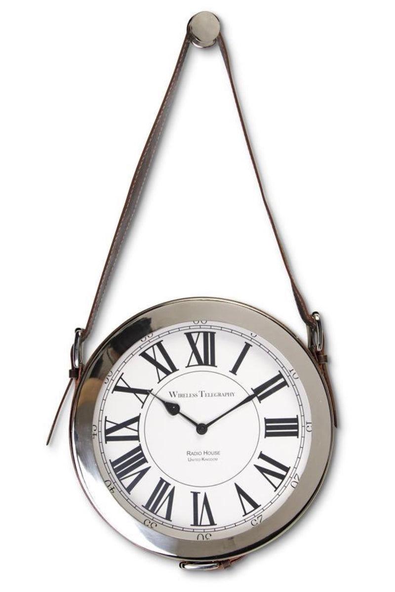 Brown Leather Watchman Clock - 12"