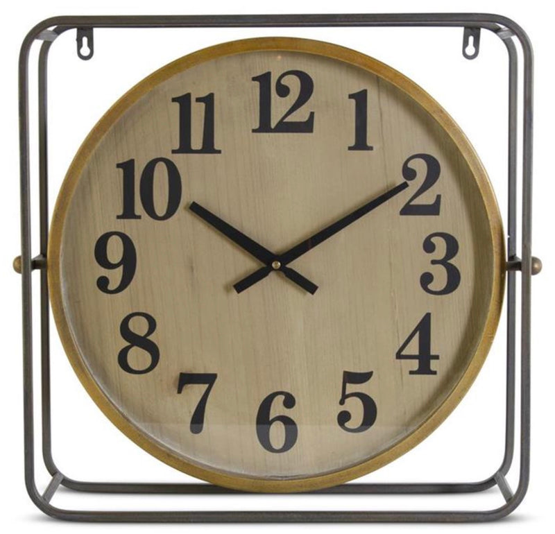 Black Metal Woodgrain Wall Clock