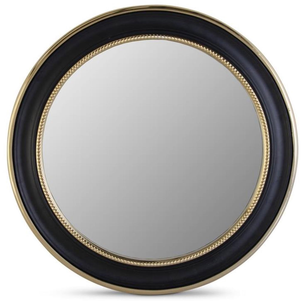 Black Leather & Brass Wall Mirror - 23"